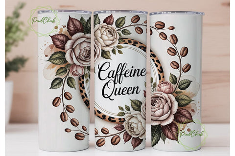 Caffeine Queen Coffee Rose Tumbler Wrap Sublimation PixelChick 