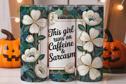Caffeine & Sarcasm Tumbler Wrap Sublimation PixelChick 