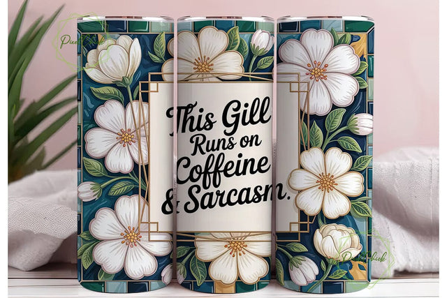 Caffeine & Sarcasm Tumbler Wrap Sublimation PixelChick 