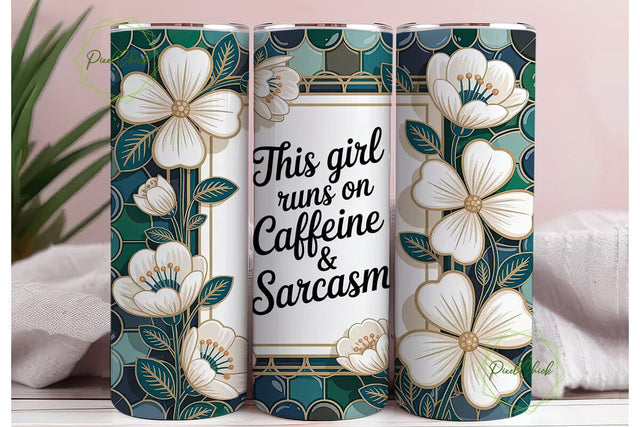 Caffeine & Sarcasm Tumbler Wrap Sublimation PixelChick 