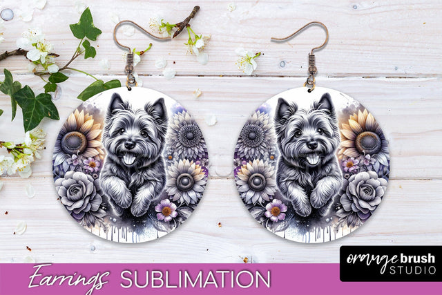 Cairn Terrier Earrings - Dog Mom Floral Round Earring Sublimation Sublimation OrangeBrushStudio 
