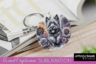 Cairn Terrier Keychain - Dog mom Floral Keychain Sublimation Design Sublimation OrangeBrushStudio 