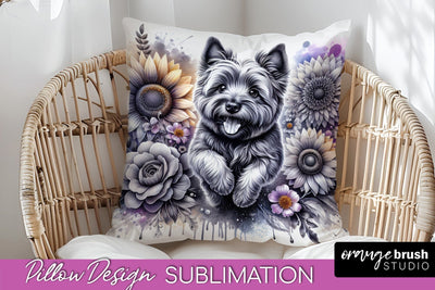 Cairn Terrier Pillow Cover - Dog Mom Floral Pillow Sublimation Sublimation OrangeBrushStudio 