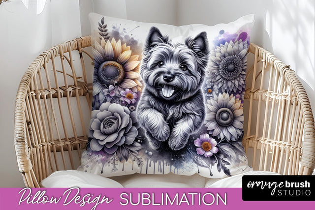 Cairn Terrier Pillow Cover - Dog Mom Floral Pillow Sublimation Sublimation OrangeBrushStudio 