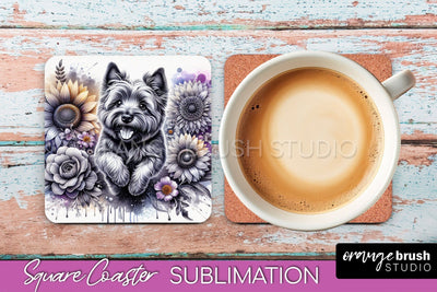 Cairn Terrier Square Coaster - Dog Mom Floral Coaster Sublimation Sublimation OrangeBrushStudio 