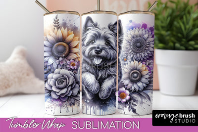 Cairn Terrier Tumbler Wrap - Dog Mom Floral Tumbler Sublimation Sublimation OrangeBrushStudio 