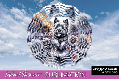 Cairn Terrier Wind Spinner, Dog Mom Floral Wind Spinner Sublimation Sublimation OrangeBrushStudio 