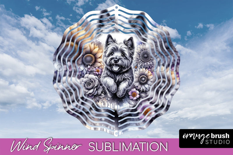 Cairn Terrier Wind Spinner, Dog Mom Floral Wind Spinner Sublimation Sublimation OrangeBrushStudio 
