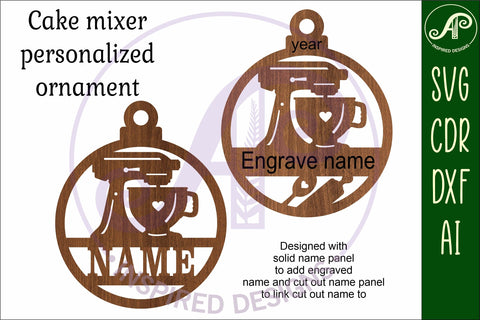 Cake mixer baker Christmas Ornament SVG laser cut SVG APInspireddesigns 