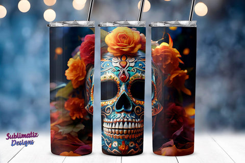 Calavera Día de Muertos Tumbler Wrap | 20 oz Skinny Tumbler Wrap Sublimation Design | Day of the Dead Tumbler Wrap Sublimation Sublimatiz Designs 
