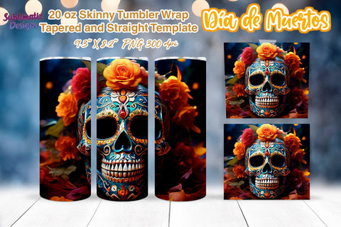 Calavera Día de Muertos Tumbler Wrap | 20 oz Skinny Tumbler Wrap Sublimation Design | Day of the Dead Tumbler Wrap Sublimation Sublimatiz Designs 