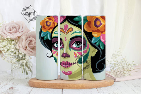 Calavera Sugar Skull 20oz Tumbler Wrap Sublimation sassyprint 