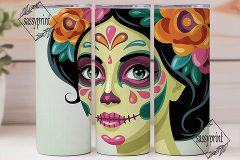 Calavera Sugar Skull 20oz Tumbler Wrap Sublimation sassyprint 