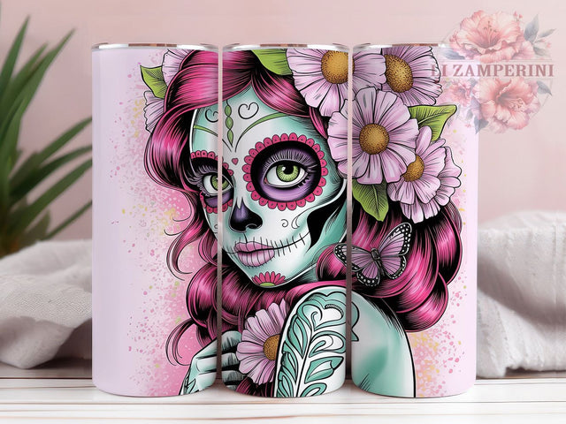 Calavera Sugar Skull Girl Tumbler Wrap, Dia De Los Muertos Mug, Sugar Skull Art, 20Oz Tumbler Wrap, Sublimation Design, Butterfly Skull Print, Mexican Holiday Drinkware Sublimation Li Zamperini 