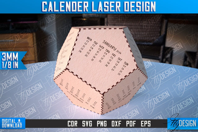 Calendar 2024 Laser Cut Design | Wooden Calendar | CNC File SVG Fly Design 