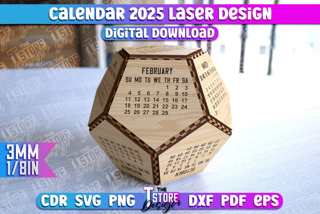Calendar 2025 | Wooden Calendar | Calendar Template | New Year | Calendar Laser Cut | CNC File SVG The T Store Design 