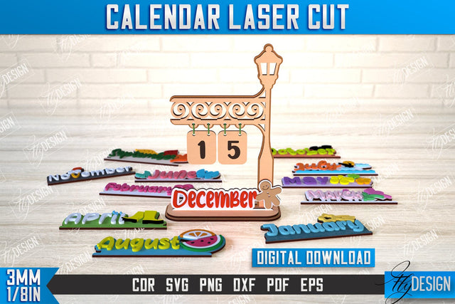 Calendar 2025 | Wooden Calendar | Calendar Template | New Year | CNC File SVG Fly Design 
