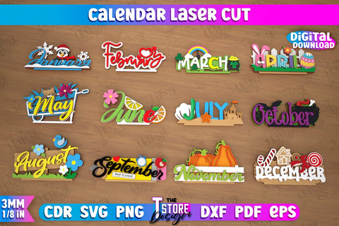 Calendar Laser Cut Bundle | Perpetual Calendar Bundle | Desktop Calendar | Never Ending Calendar | CNC Files SVG The T Store Design 