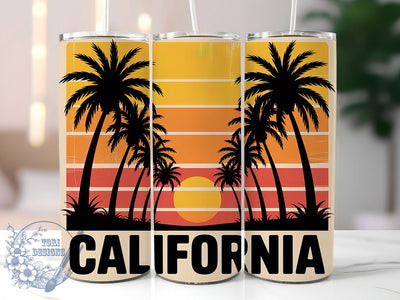 California Beach Vibes 20oz Tumbler, California Coastal Phrase, Tropical Ocean Illustration, Sublimation Tumbler Wrap, 20oz Tumbler, Fun Summer Gift, Bright Beach Style Sublimation ToriDesigns 