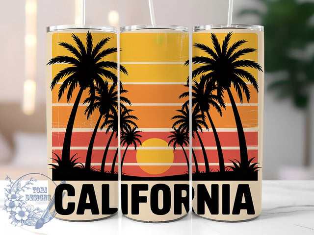 California Beach Vibes 20oz Tumbler, California Coastal Phrase, Tropical Ocean Illustration, Sublimation Tumbler Wrap, 20oz Tumbler, Fun Summer Gift, Bright Beach Style Sublimation ToriDesigns 