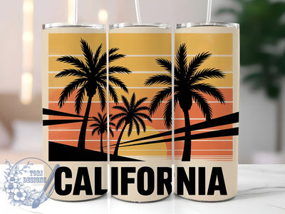 California Beach Vibes 20oz Tumbler, California Coastal Phrase, Tropical Ocean Illustration, Sublimation Tumbler Wrap, 20oz Tumbler, Fun Summer Gift, Bright Beach Style Sublimation ToriDesigns 