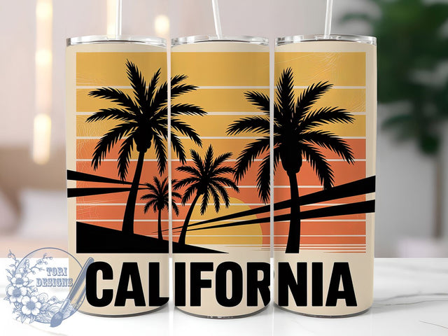 California Beach Vibes 20oz Tumbler, California Coastal Phrase, Tropical Ocean Illustration, Sublimation Tumbler Wrap, 20oz Tumbler, Fun Summer Gift, Bright Beach Style Sublimation ToriDesigns 