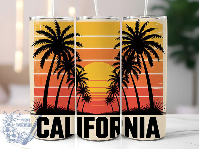 California Beach Vibes 20oz Tumbler, California Coastal Phrase, Tropical Ocean Illustration, Sublimation Tumbler Wrap, 20oz Tumbler, Fun Summer Gift, Bright Beach Style Sublimation ToriDesigns 