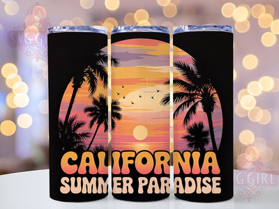 California Beach Vibes 20oz Tumbler, California Summer Paradise, Tropical Coastal Illustration, Sublimation Tumbler Wrap, 20oz Tumbler, Fun Summer Gift, Bright Ocean Style Sublimation SvggirlplusArt 