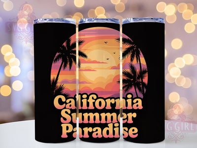 California Beach Vibes 20oz Tumbler, California Summer Paradise, Tropical Coastal Illustration, Sublimation Tumbler Wrap, 20oz Tumbler, Fun Summer Gift, Bright Ocean Style Sublimation SvggirlplusArt 
