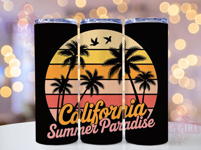 California Beach Vibes 20oz Tumbler, California Summer Paradise, Tropical Coastal Illustration, Sublimation Tumbler Wrap, 20oz Tumbler, Fun Summer Gift, Bright Ocean Style Sublimation SvggirlplusArt 