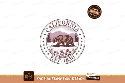 California bear mountain floral emblem image Sublimation Designangry 