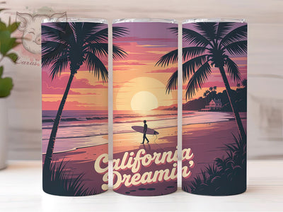 California Dreamin 20oz Tumbler, Retro Beach Theme, Vintage Coastal Illustration, Summer Vibes Design, Bold Graphic Retro Style, Sublimation Tumbler Wrap, 20oz Tumbler Sublimation Lara' s Designs 