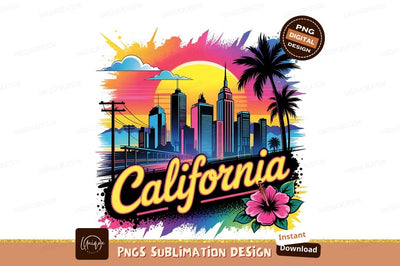 California Retro Sunset Cityscape Vector Art Sublimation Designangry 