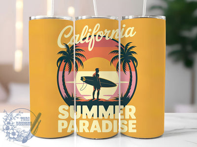 California Summer Paradise 20oz Tumbler, Paradise Beach Phrase, Tropical Coastal Illustration, Sublimation Tumbler Wrap, 20oz Tumbler, Fun Summer Gift, Bright Ocean Style Sublimation ToriDesigns 