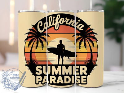 California Summer Paradise 20oz Tumbler, Paradise Beach Phrase, Tropical Coastal Illustration, Sublimation Tumbler Wrap, 20oz Tumbler, Fun Summer Gift, Bright Ocean Style Sublimation ToriDesigns 
