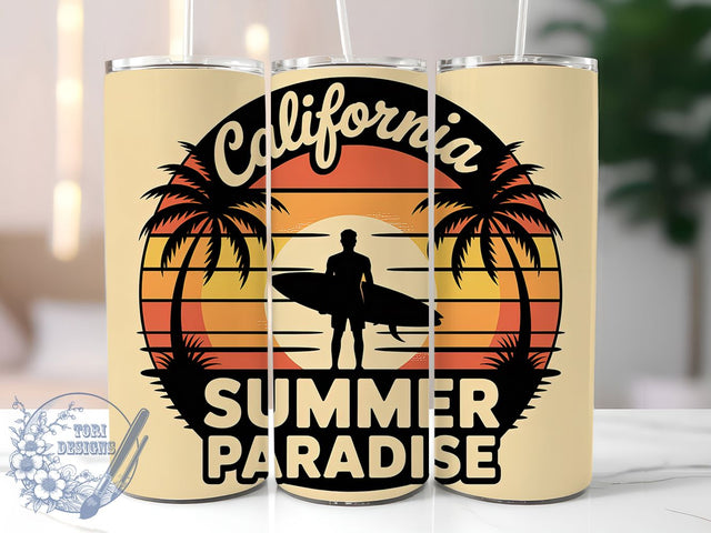 California Summer Paradise 20oz Tumbler, Paradise Beach Phrase, Tropical Coastal Illustration, Sublimation Tumbler Wrap, 20oz Tumbler, Fun Summer Gift, Bright Ocean Style Sublimation ToriDesigns 