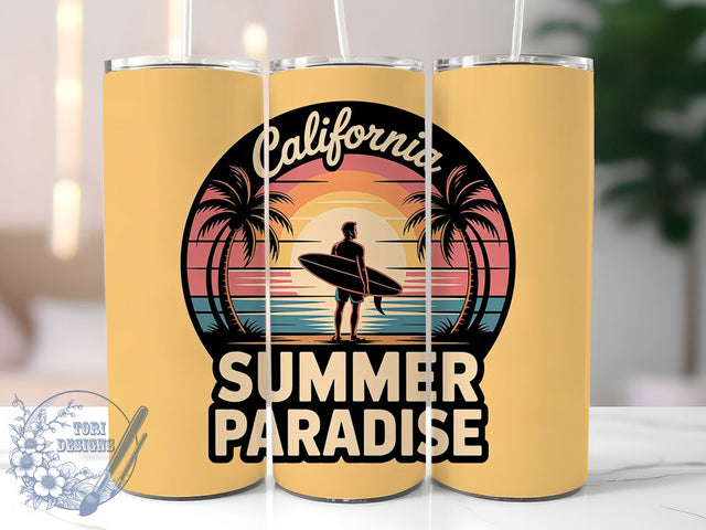 California Summer Paradise 20oz Tumbler, Paradise Beach Phrase, Tropical Coastal Illustration, Sublimation Tumbler Wrap, 20oz Tumbler, Fun Summer Gift, Bright Ocean Style Sublimation ToriDesigns 