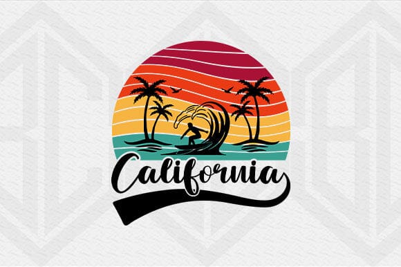 California Surf Sunset SVG Retro Beach Palm Tree Summer Clipart SVG BillahCrafts 