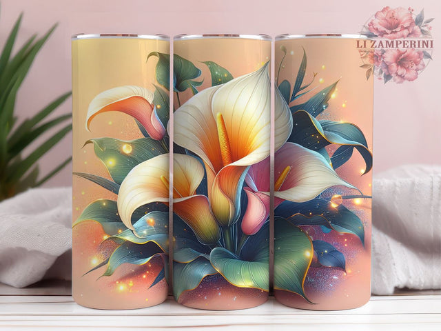Calla Lilies Tumbler, Flower Tumbler Gift For Her, Floral Lover, Instant Digital Download PNG, Straight & Tapered Tumbler Wrap PNG Sublimation Li Zamperini 