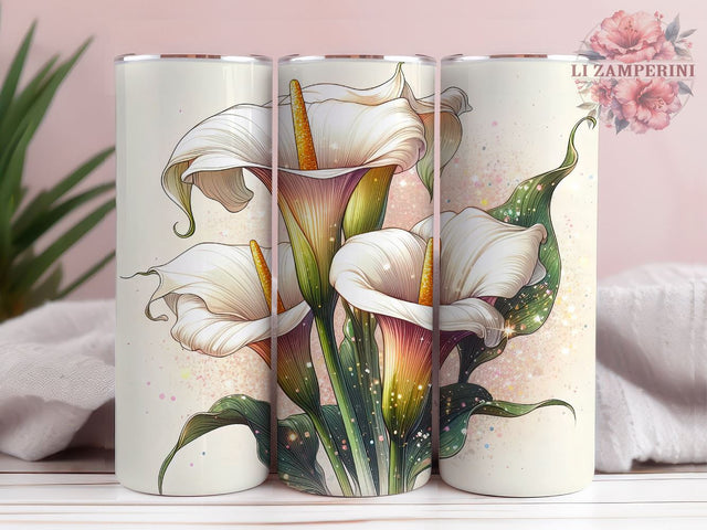 Calla Lilies Tumbler, Flower Tumbler Gift For Her, Floral Lover, Instant Digital Download PNG, Straight & Tapered Tumbler Wrap PNG Sublimation Li Zamperini 