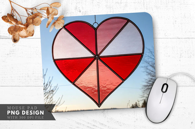 Calming Red Stained Glass Heart Mouse Pad PNG Design Sublimation Regulrcrative 
