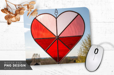 Calming Red Stained Glass Heart Mouse Pad PNG Design Sublimation Regulrcrative 
