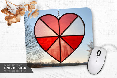 Calming Red Stained Glass Heart Mouse Pad PNG Design Sublimation Regulrcrative 