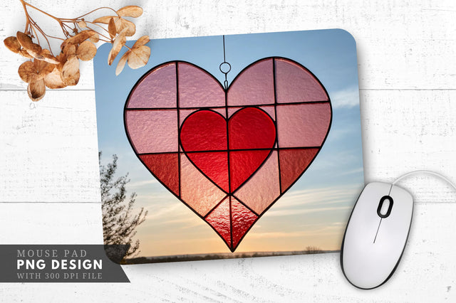 Calming Red Stained Glass Heart Mouse Pad PNG Design Sublimation Regulrcrative 