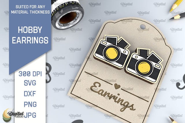 Camera Earrings Laser Cut Design. Hobby Earrings SVG SVG Evgenyia Guschina 