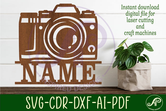 Camera shape name sign svg laser cut file SVG APInspireddesigns 