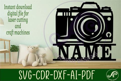 Camera shape name sign svg laser cut file SVG APInspireddesigns 