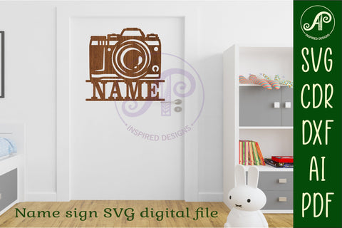 Camera shape name sign svg laser cut file SVG APInspireddesigns 