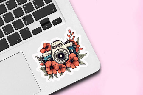Camera with flower clipart Sticker Design Sublimation Regulrcrative 