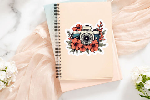 Camera with flower clipart Sticker Design Sublimation Regulrcrative 